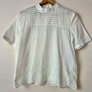 Women’s White Embroidered Pintuck Blouse